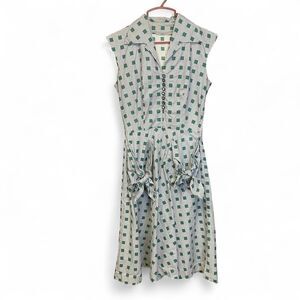 Vintage 50s handmade Green Checkered Sleeveless Fit & Flare Dress size XS